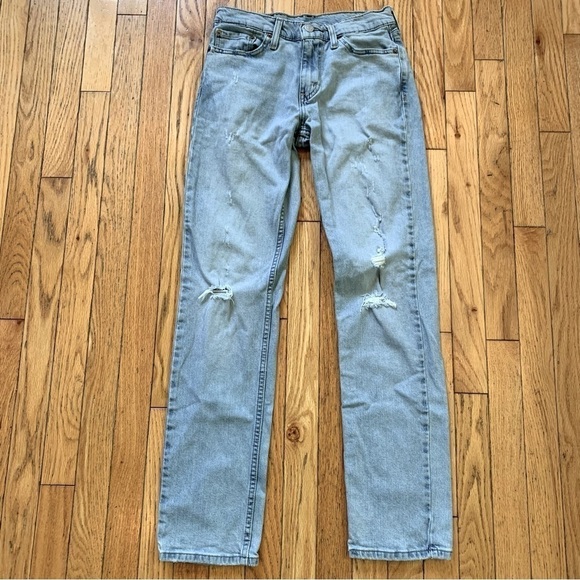 Levi’s 511 Slim Fit Light Wash Distressed Red Tab Mid-Rise Jeans Unisex 29W 32L - Picture 3 of 10